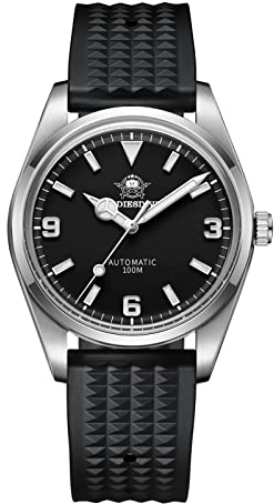 ADDIESDIVE 38mm Montres automatiques pour Hommes NH35A Mouvement Acier Inoxydable Montre Homme de Luxe Verre Miroir Bulle Saphir AD2112 - Bracelet en Caoutchouc Souple Gaufre