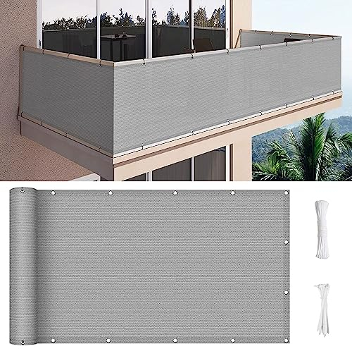 GUOJUN Balkon sichtschutz 80 x 800 cm Wind HDPE UV-Schutz Balkonverkleidung blickdichte mit Ösen und Kordel für Balkon Terrasse Garten, Grau