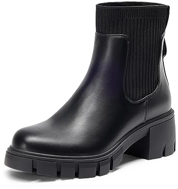 DREAM PAIRS Stivali da Donna Casuale Chelsea Stivaletti Tacco Medio Stivaletto Blocco Tacco,Size 40,Nero,SDAB2312W