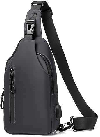 Lidxfeo Anti-Diebstahl Multipurpose Crossbody Bag, Wasserdichter Brusttasche Chest Bag Herren, Schultertasche mit USB Ladeanschluss, Mehrere Taschen Sling Rucksack, für Wandern, Reisen, Klettern usw