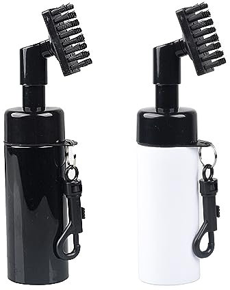 FUZVOL F-E-QGQJS01 Lot de 2 brosses nettoyantes pour rainures de club de golf avec pulvérisateur d'eau intégré et crochet, nettoyage de golf pour gommage humide, bouteille d'extrusion de golf (noir et