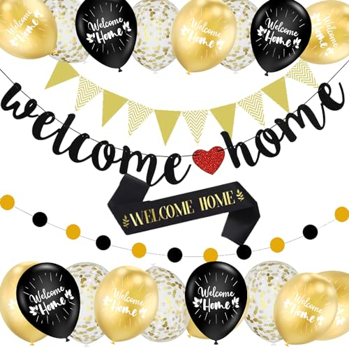 Welcome Home Girlande,24 StückWelcome Home Deko,Welcome Home Ballon,Welcome Home Deko Set mit 20 Stück Luftballons für Familie Einweihung Party Dekoration