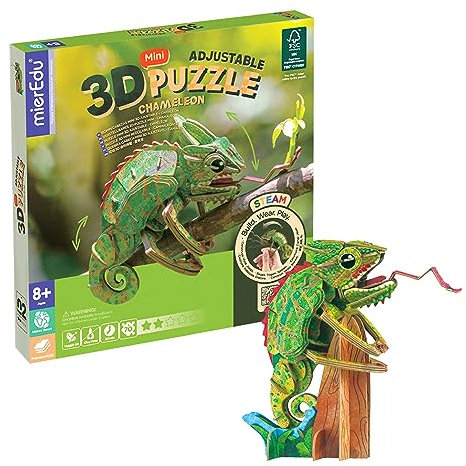 mierEdu Mini 3D Puzzle - Chamäleon (beweglich) I Kreatives Puzzleset I Fördert Motorik, Konzentration, Geduld I Spektakuläres Puzzle ab 8 Jahren
