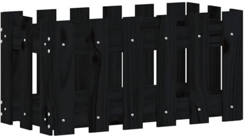 vidaXL Garden Planter in Black - Robust Solid Pine Wood with Fence Design - Large Space for Plants - Versatile Use - Easy Assembly
