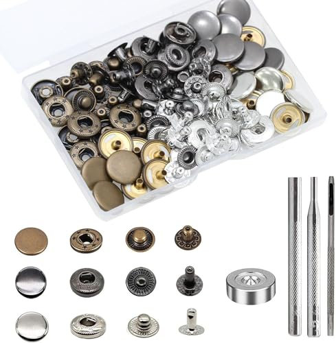 24 Sets Druckknöpfe Set, BetterJonny Messing Druckknöpfe Φ15mm Kupfer Druckknöpfe Metall Bronze Kleidung Druckknöpfe mit Fixierwerkzeug Kit für Leder Jeans Jacke Brieftasche Handtasche, 3 Farben