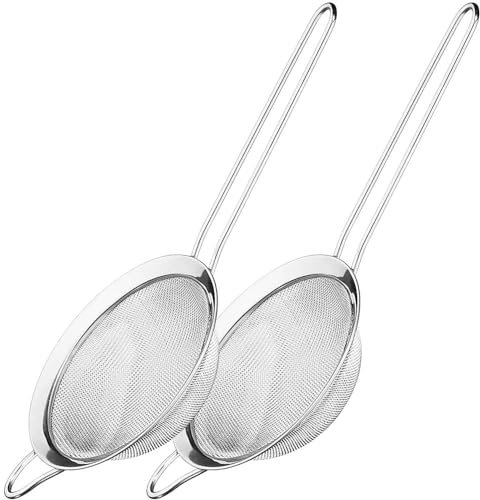 BML Pack of 2 Stainless Steel Food Strainer | Wire Mesh Food Strainer & Sieve Sifters with Reinforced Frame | Fine Mesh Sturdy Handle Strainer with No Sharp Edges for Tea, Coffee and Juice (22 cm)