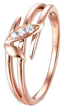 Ayoiow Anello Oro Rosa Bianco 9K Donna Foglie Anello Promessa Di Matrimonio Donna