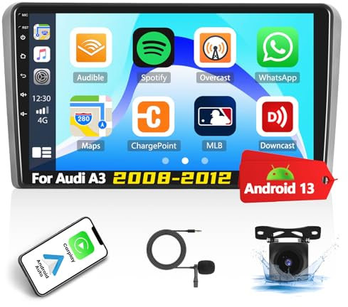 [2+32G] Android 13 con Navi Autoradio per Audi A3 2008-2012,9 pollici Touchscreen Radio con Carplay Android Auto GPS WiFi FM/RDS Bluetooth Mirror Link Canbus+AHD Backup Camera&Mic