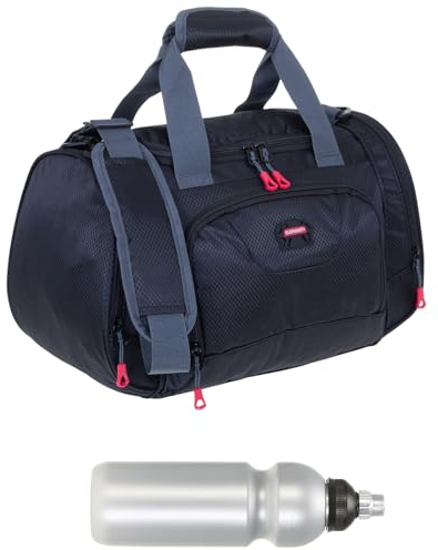 Sporttasche klein Damen Herren Kinder Trainer Small 42 cm 18 L Reisetasche Sport Reise Gymbag Arbeit Fitness Schule Gym Bag Tasche 1242 + Trinkflasche (Black (schwarz))