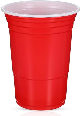 CHEF ROYALE 12oz (100 pcs) Red Plastic Cups - Disposable Drinking Cups - Recyclable BPA Free - Eco-Friendly Red Cups for Halloween, Christmas, Birthdays, Weddings (100, 12oz)