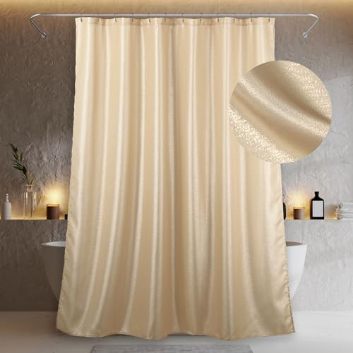 Popkozzi Duschvorhang Champagner Gold Textil Badezimmer Vorhang: Beige Crème Glitzer Funkeln Bling Stoff Waschbar Wasserabweisend Badevorhang - Luxus Fancy Metallisch Shower Curtain - 200x183 cm