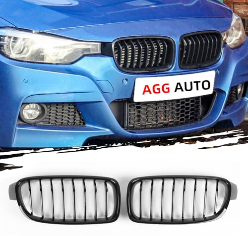 AggAuto Glänzend Schwarz Kühlergrill, Front Nieren 8-Einzelstab für BMW Serie 3, F30/F31, 2012-2018