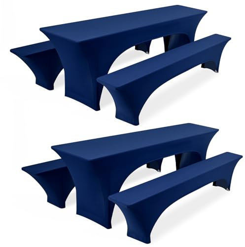 Pesonlook Zwei dreiteilige Sets Biertischhusse, Marineblauer Stretch-Biertisch- und Bankgarniturbezug für 50 cm Tischbreite, Bierbankhusse, Bierzeltgarnitur 220 x 50 cm für Bankettparty