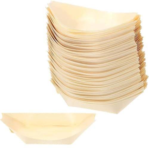 YUNXIASW Lot de 50 bols comestibles en feuille de palmier biodégradables - Bols à collation en bois jetables - Idéal pour les amuse-bouches, les grillades, les salades (14 x 8 cm)