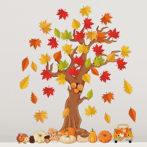 WEDNOK Herbst Wand Deko Herbstbaum Wandaufkleber Ahornblättern Wanddeko Herbstliche Fensterbilder Herbstdeko für Kreidetafel Wand Fenster Klassenzimmer Kinderzimmer Schlafzimmer
