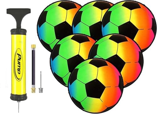 GULLAIIR Rainbow Football Pack of 6 Plastic Football, Beach Ball Ideal for Family Games, Kids Garden Toy, Easy to Inflate, Lightweight Playground Ball Outdoor Fun for Boys and Girls (6X Footballs)
