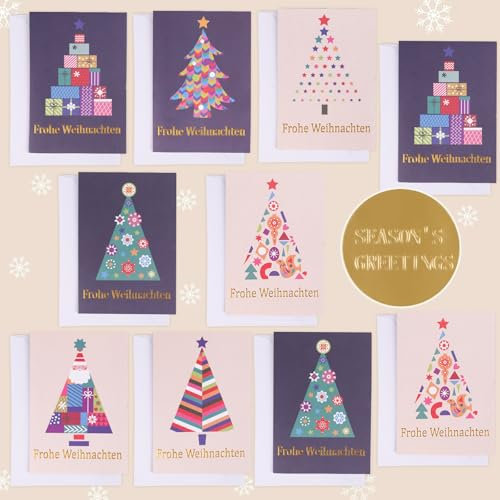 VEYLIN Weihnachtskarte,16 Stück Weihnachtskarten mit umschlägen set Christmas Card (mit Umschlägen, Klebeband, goldenen Aufklebern)