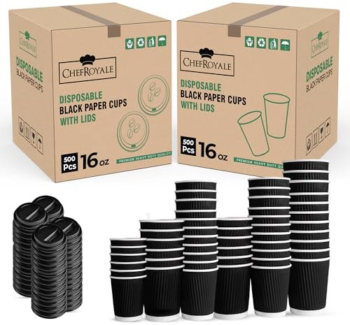 CHEF ROYALE 500x 16oz - Premium Kraft Triple Walled Disposable Coffee Cups Without Lids Paper Ripple Cups (Kraft, 16oz)