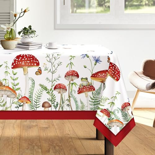 Arquiel Tischdecke Pilz, Tischdecken Abwaschbar Rechteckige Tischtuch Frühling Französisch Tischdeck für Haus Küche Esszimmer Party Dekoration(140 x 180 cm)