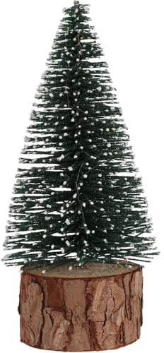 Snowy Green Christmas Tree Mini Bottle Brush Christmas Tree | Miniature Snow-flocked Bottle Brush Tree | Bottle Brush Pine Christmas Village Tree - 15cm