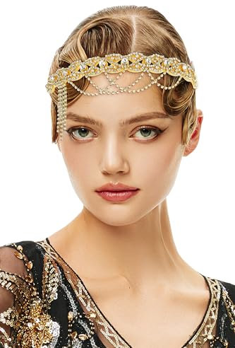 BABEYOND Bandeau Gatsby années 1920 – Accessoires de cheveux vintage années 20 avec strass pour mariage, bal de fin d'année, pour femme – Doré