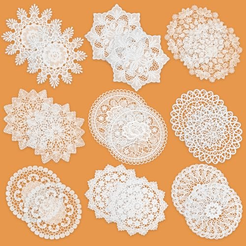 Phantomon 18 Pieces 6 Inch White Crochet Lace Coasters Vintage Cotton Lace Doilies Round Placemats for Rustic Table Decor, Kitchen, Dining Room, Weddings, Christmas, Cup, Vase (6 Inch)