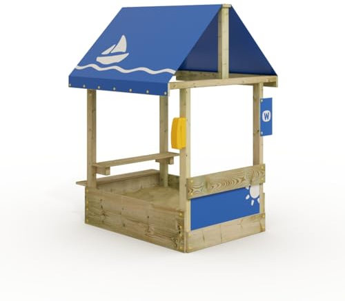 Wickey Sandkasten Dinky mit blauem Dach - Sandbox 113 x 84 x 28 cm - imprägniertes Massivholz inklusive Picnicktisch