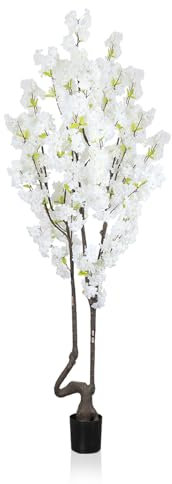 Albero di ciliegio artificiale bianco da 2,2 m, per decorazione domestica, quasi naturale, in finta seta, pianta da fiore bianca finta realistica, per soggiorno, matrimonio, ufficio, decorazioni