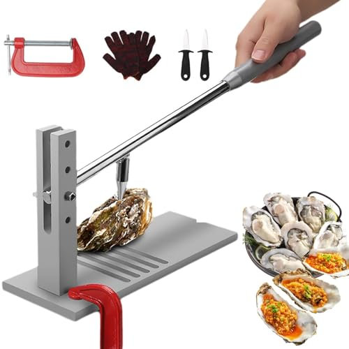 Oyster Shucker Machine, Manual Adjustable Height Shucker Tool with Knives, Glove, g-Clip, Stainless Steel Clam Abalone Opener Kit for Restaurant Hotel