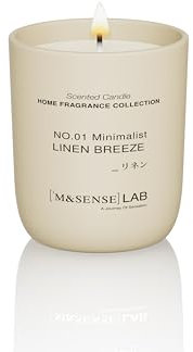 M&SENSE Candele alla Soia 150g in Vetro, Brezza di Lino, 30H Combustione, Cera Soia Naturale Candela Non Tossico, Aromaterapia Relax, Regalo di Lusso Donne & Mamma