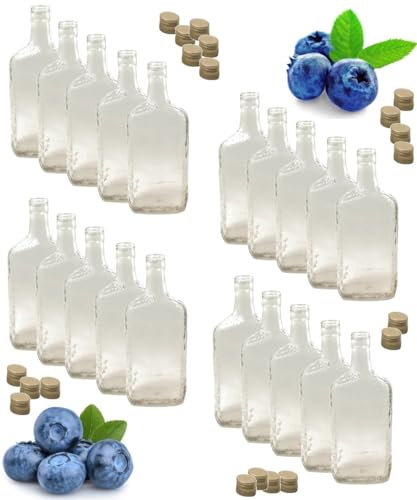 Set di 20 Bottiglie Amaro di Vetro Trasparente con Tappi, 700 ml, Stile Quadrato con porta etichetta personalizzata