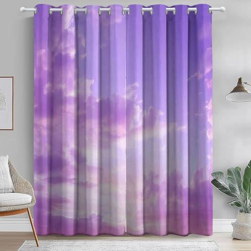 Vorhänge mit Ösen Blickdichte Gardinen, Thermo Vorhang Kinder Mädchen Schlafzimmer Wohnzimmer, Traumhimmel Wolken Muster Verdunklungsvorhänge H140 x B90 cm (2er Pack), Rosa Lila