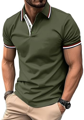 geeksport Men's Polo Shirt Short Sleeve Golf Polo Outdoor Breathable Tops for Mens Sports T-Shirt Work Tee Army Green 3XL