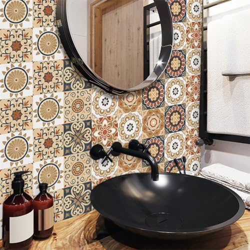 Piastrelle Adesive Bagno Marrone Chiaro Mattonelle Adesive Cucina,Decorazione Murale in Pvc Impermeabile,Per Armadietto, Mobili,Può Essere Riutilizzato