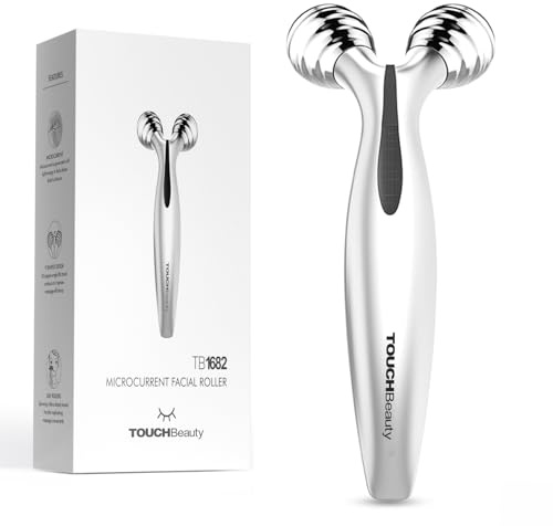TOUCHBeauty Platinum Rouleau facial 3D à micro-courant à énergie solaire – Masseur de visage liftant et raffermissant – Rouleau en forme de Y – Outil amincissant pour le visage et le cou – Étanche