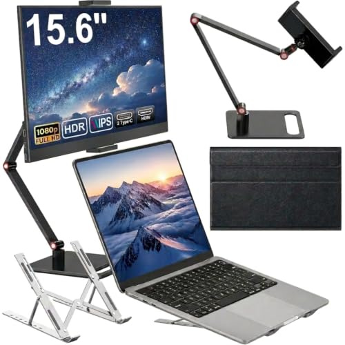 HONGO 15.6Inch Portable Monitor 1080P FHD Laptop Screen Extender USB-C HDMI | Portable Laptop Screen,Portable Monitor with Stand, Portable Screen for laptop for PC phone PS4 PS5 Xbox, plug and play
