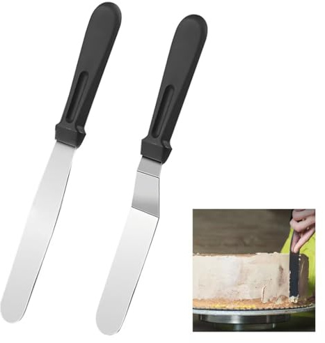 Palette Knife Baking, 2pcs Icing Spatulas, Cake Spatula with 15cm Stainless Steel Blade, Thickened Frosting Knife with Durable Plastic Handle for Cake Decorating Pastry & Baking(Black)