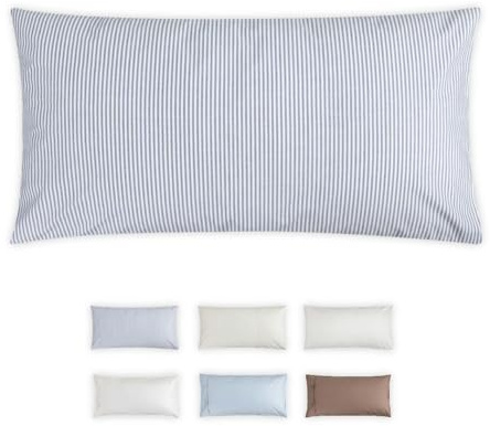Perkal Kopfkissen Bezug 40 x 80 cm – Kissenbezug/Kopfkissenbezug aus 100% Bio Baumwolle (Cotton), GOTS & Fairtrade, Grüner Knopf – Blau/Weiß – Hotelverschluss