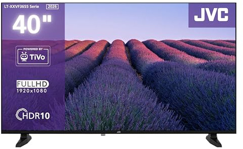 JVC LT-40VF3655 Fernseher 40 Zoll Smart TV mit Full HD Auflösung und HDR | powered by TiVo | 2x HDMI | 1x USB | Dolby Audio | Frameless Design | Triple-Tuner DVB-C/-S2/-T2 | Modelljahr 2026