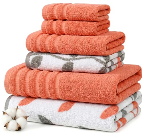 Amrapur Pacific Coast Textiles 6 Pc Yarn Dyed Towel Organic Vines Coral, 6-Piece