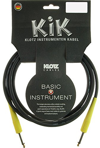 Klotz Câble KIK Jack TS mâle/mâle capuchons jaunes,6m