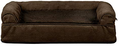 Furhaven Pet Bed for Dogs and Cats - Plush and Suede Sofa-Style Cooling Gel Foam Dog Bed, Removable Machine Washable Cover - Espresso, Medium