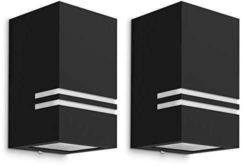 SSC-LUXon 2 Stück moderne LED Wandleuchte JOVO-S für Außen - mit 2x LED GU10 6W warmweiß - Außenleuchte Up oder Down IP44 matt schwarz