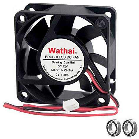 Wathai 60mm x 60mm x 25mm 12V 2P Dual Ball DC Case Fan Brushless Cooling Fan