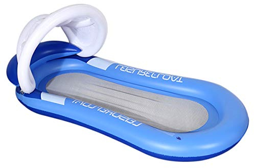 Queta Hamaca Agua Cama de Agua Inflable Flotante Colchoneta de Playa Chaise Longue Flotante, con toldo, reposacabezas y Red (Azul)