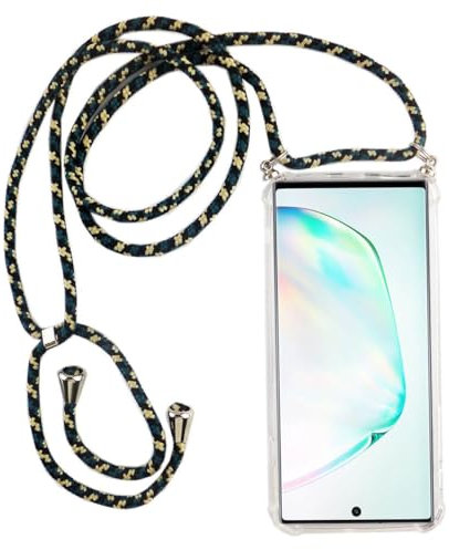 König Design Chaîne de téléphone portable compatible avec Samsung Galaxy Note 10 Plus - Coque de protection pour smartphone avec cordon - Avec étui à suspendre, camouflage vert