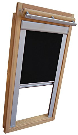 Verdunkelungsrollo Rollo für VELUX Dachfenster TYP VK/VE/VS - 045 Typ II - Baujahr bis Februar 1984 - Farbe schwarz - mit Aluminium Seitenschienen - KLICK Montage