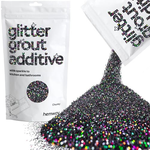 Hemway Glitter Grout Additive - Black Holographic | Chunky Flakes for Adding Sparkle to Old & New Kitchen & Bathroom Tiles | Enhance Your Indoor Grouting Projects with a Sparkly Effect | 100 g