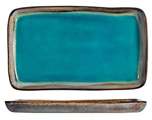 H&H Teide Set 4 Piatti Rettangolari, Stoneware, Azzurro, 14x24cm