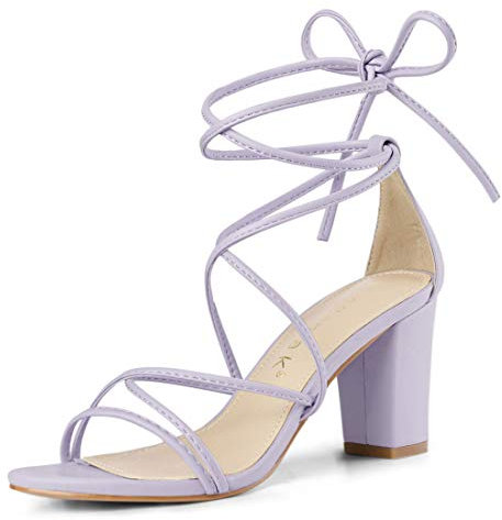 Allegra K - Sandali da donna con lacci e tacco spesso, Viola (Viola chiaro), 40 EU